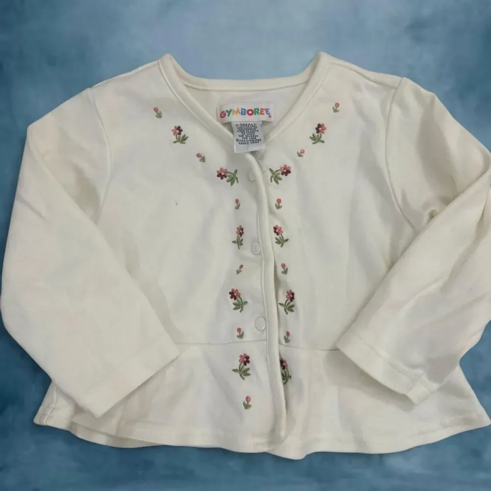 Vintage Gymboree 100% cotton Kids cream cardigan with floral embroidery